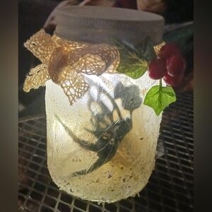 Handmade Winter Themed Fairy Lantern/Jar. led lites included